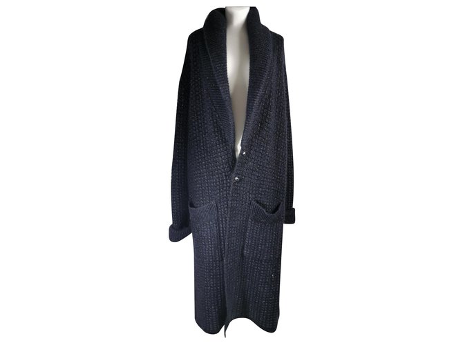 Chanel cappotto in maglia oversize Blu navy Lana  ref.259265