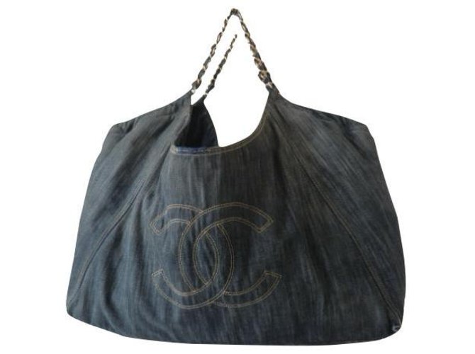 Chanel XXL Denim Tote Bag Dark blue  ref.259348