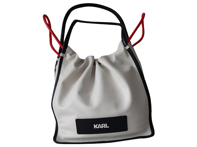 Saco de compras grande Karl Lagerfeld branco de couro