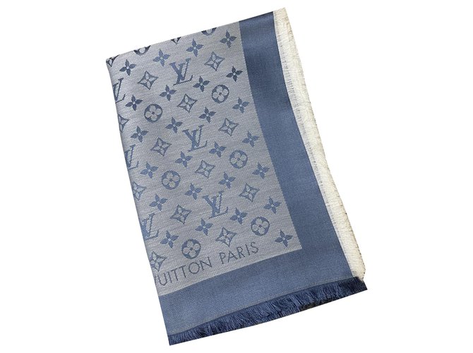 Châle en denim bleu clair Louis Vuitton Soie Laine  ref.259398