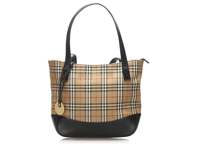 Burberry Multi House Check Canvas Tote Bag Black Multiple colors Leather Cloth Pony-style calfskin Cloth  ref.259427
