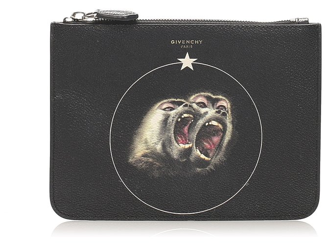 Givenchy Black Monkey Brothers Leather Clutch Bag Pony-style