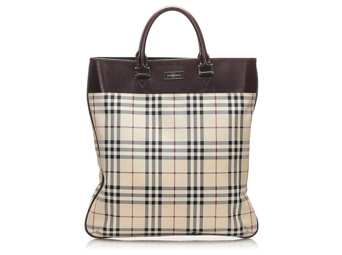 Burberry Brown House Check Canvas Tote Bag Multiple colors Beige Leather Cloth Pony-style calfskin Cloth  ref.259506