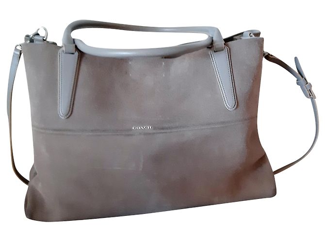 Bolsa shopper Coach em camurça taupe