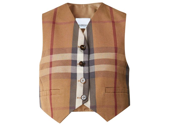 burberry Check Technical Cotton Cropped Waistcoat Brown Multiple colors  ref.259665