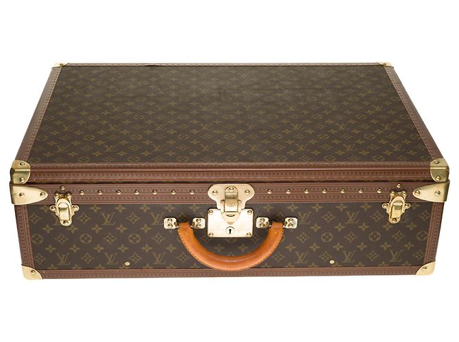 Very beautiful Louis Vuitton Alzer rigid suitcase 70 In monogram canvas, lozine and solid brass Brown
