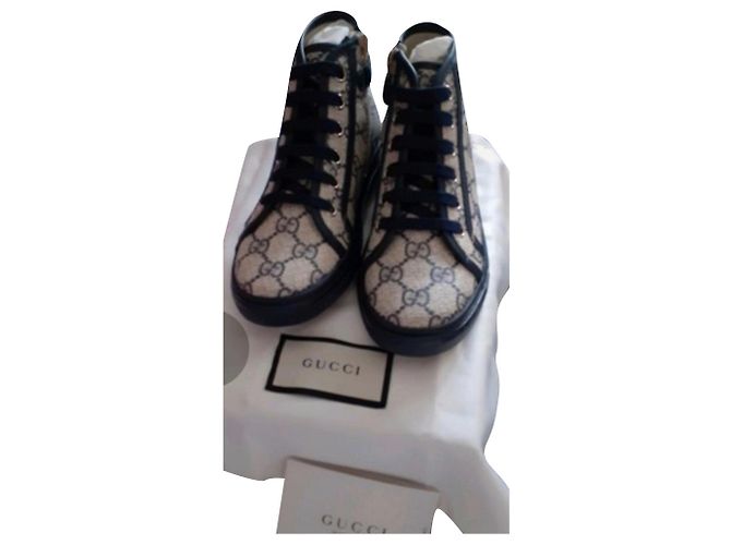 Gucci Monogramm High Top Sneaker Beige Stoff Größe 31