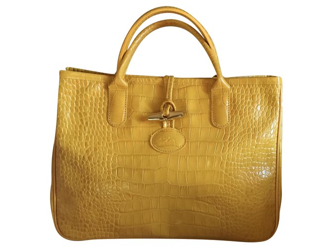 Longchamp YELLOW ROSEAU BAG IN CROCO SHAPED calf leather  ref.259852