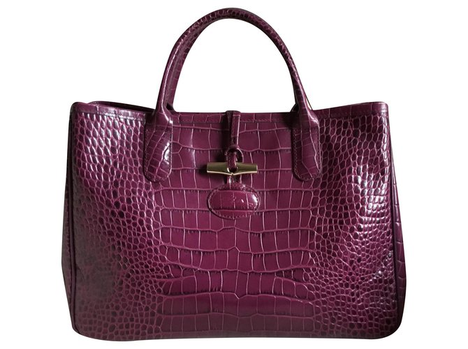 Roseau Longchamp VIOLINE BAG IN CROCO SHAPED calf leather Purple  ref.259853