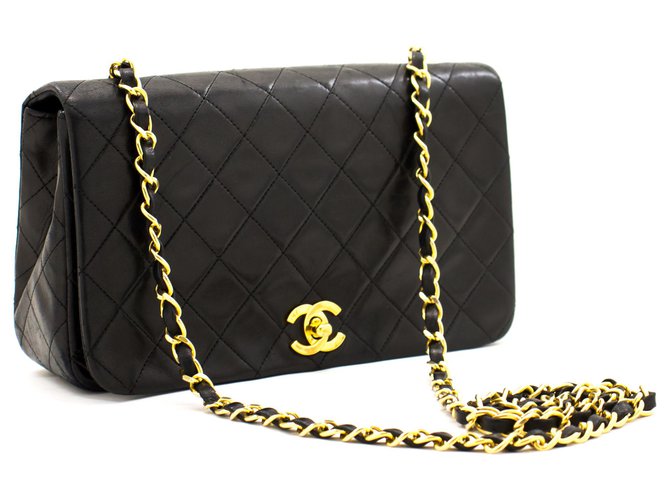 CHANEL Full Flap Chain Shoulder Bag Black Quilted Lambskin Leather  ref.259909
