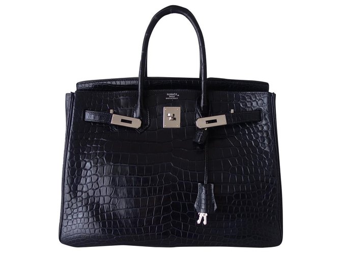 Hermès HERMES BIRKIN BAG 35 crocodile Dark blue Exotic leather ref