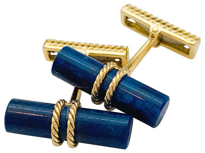 inconnue Boutons de manchette bâtonnets en or jaune et lapis lazuli.  ref.259965