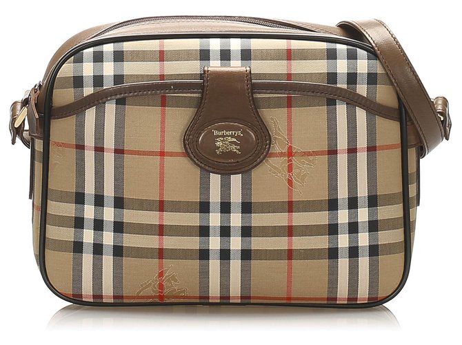 Burberry Brown House Check Canvas Shoulder Bag Multiple colors Beige Leather Cloth Pony-style calfskin Cloth  ref.260078