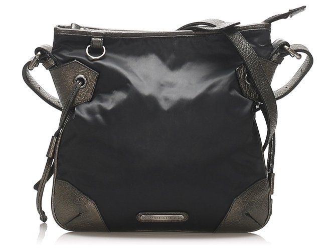 Burberry Black Nylon Crossbody Bag Grey Leather Pony-style calfskin Cloth  ref.260150