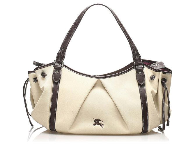 Burberry White Leather Tote Bag Black Pony-style calfskin  ref.260171