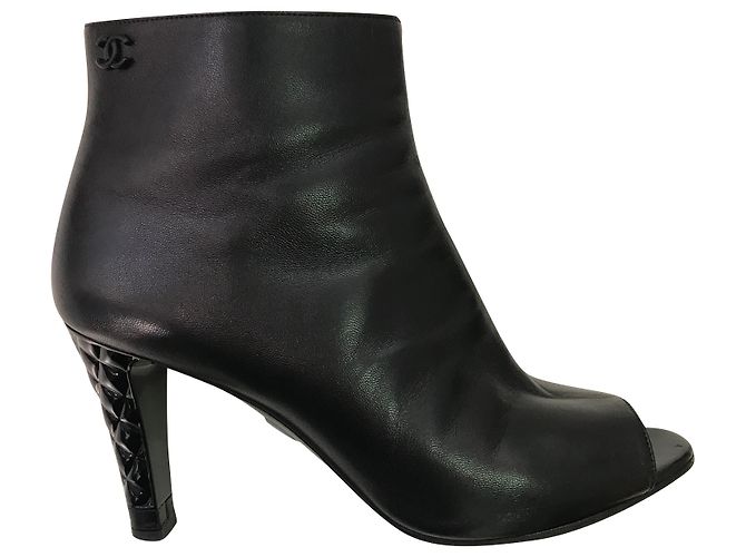 Chanel Open Boots Black Leather 39