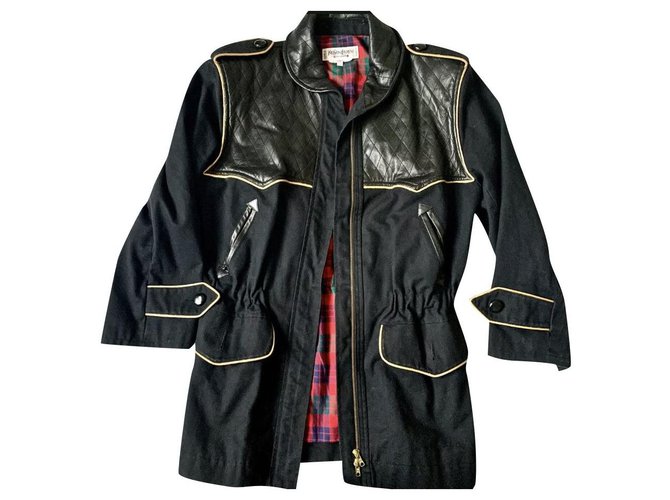 Yves Saint Laurent Jackets Black Leather Cotton  ref.260289
