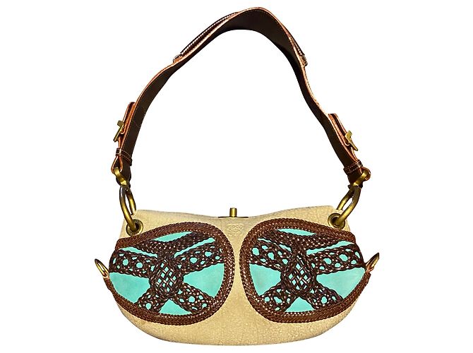 Borsa a tracolla Loewe Beige Marrone Turchese Agnello Marrone scuro