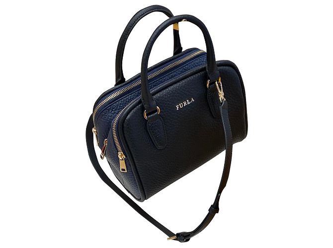 Borsa a mano Furla Siri in pelle nera e blu navy Nero