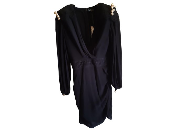 Elisabetta Franchi Black dress with pearls Viscose  ref.260472