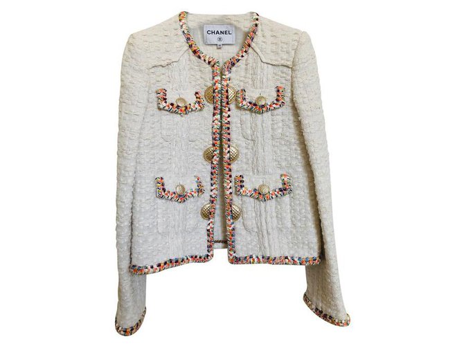 Cambon Tamanho de jaqueta Chanel Cuba 36 Multicor Lona Tweed  ref.260505