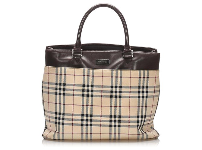 Burberry Brown House Check Canvas Handbag Multiple colors Beige Leather Cloth Pony-style calfskin Cloth  ref.260597