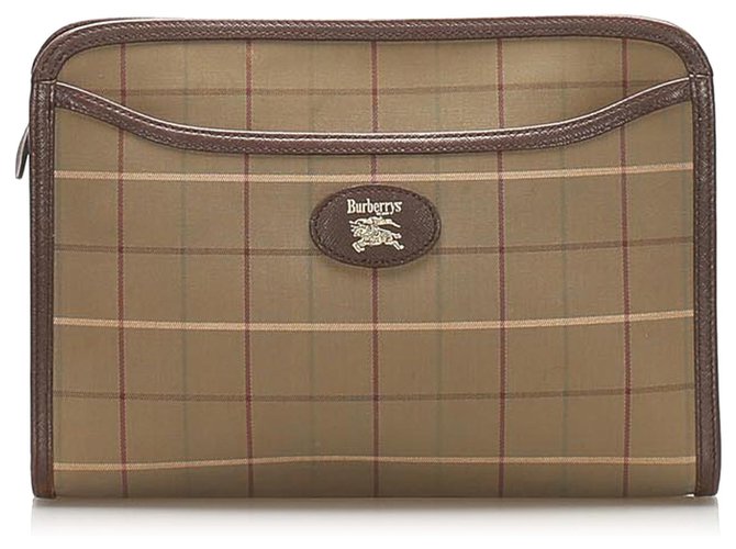 Burberry Brown Plaid Canvas Clutch Bag Multiple colors Beige Leather Cloth Pony-style calfskin Cloth  ref.260677
