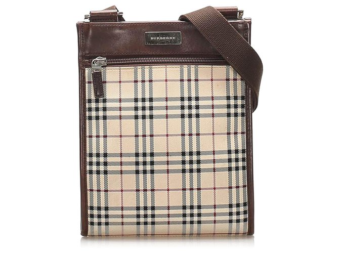 Burberry Brown House Check Canvas Crossbody Bag Multiple colors Beige Leather Cloth Pony-style calfskin Cloth  ref.260680