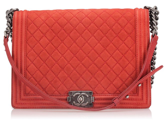 Chanel Red Large Boy Lambskin Leather Flap Bag  ref.260696