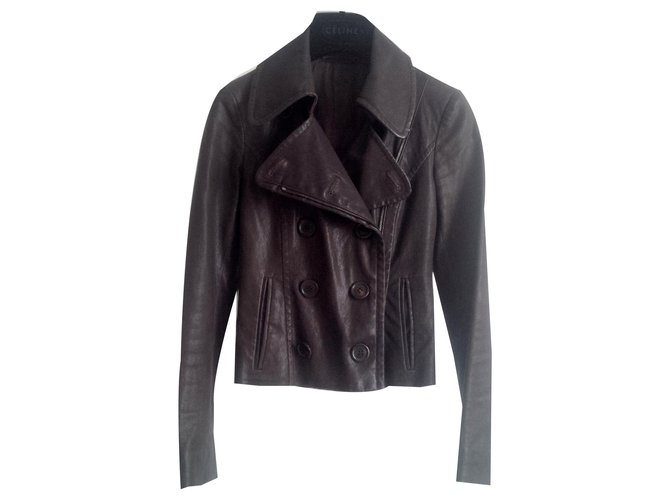 Prada jacket in nappa lambskin leather. Dark brown. lined-breasted with wide lapels.  ref.260842