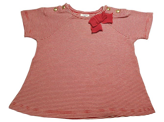 T-shirt Petit Bateau in cotone bianco e rosso 12 mesi