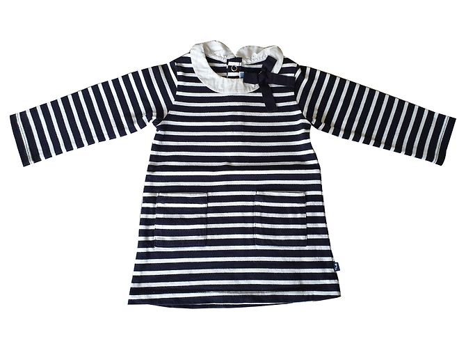 Vestido Jacadi de algodão branco e azul marinho 12 meses