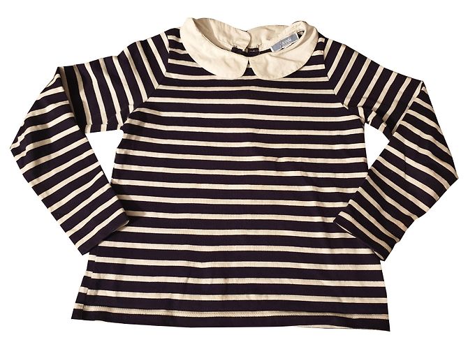 Camiseta Jacadi de algodão branca e azul marinho 4 anos Branco