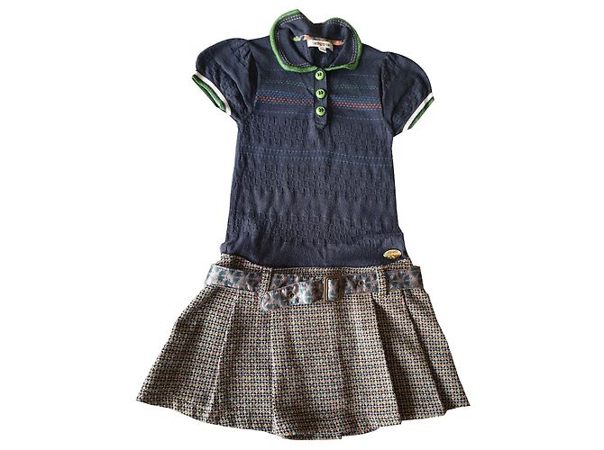 Autre Marque Robe en coton beige et bleu marine 5 ans