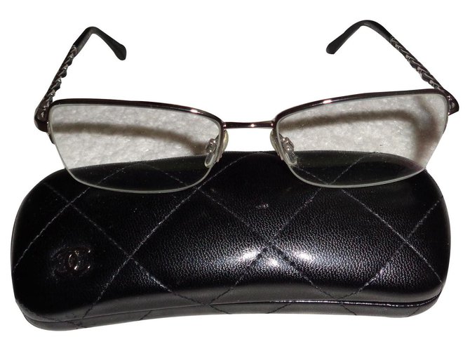 Chanel Gafas de sol Negro Cuero Metal  ref.261185