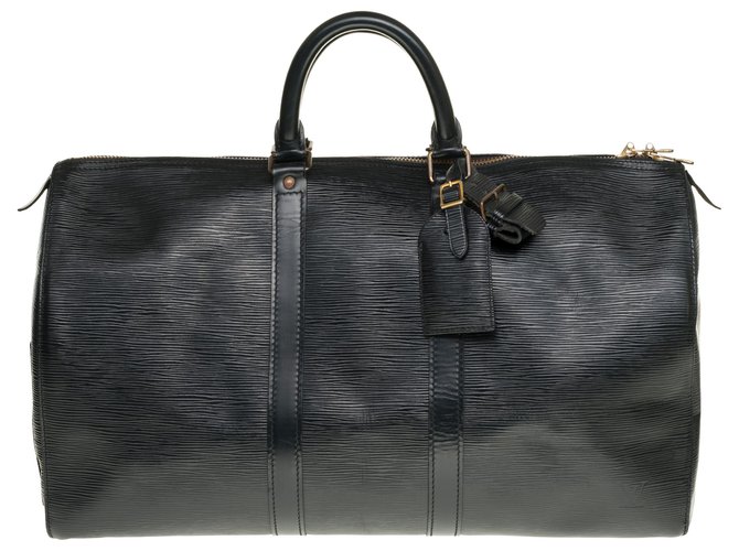 Very beautiful Louis Vuitton Keepall travel bag 45 black epi leather, garniture en métal doré  ref.261235