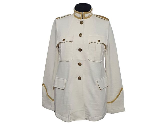 Ralph Lauren Denim & Supply Blazer Weiß Baumwolle Militärstil Mehrfarben Golden