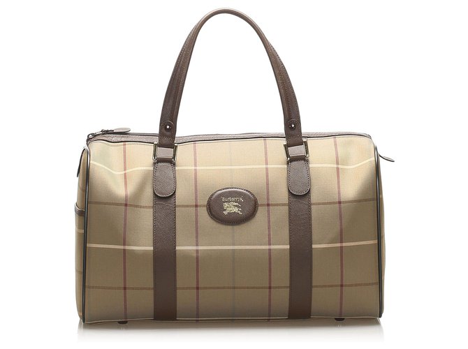 Burberry Brown Plaid Canvas Boston Bag Multiple colors Leather Cloth Pony-style calfskin Cloth  ref.261324