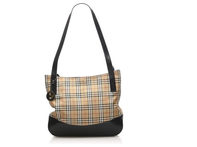 Burberry Brown House Check Canvas Shoulder Bag Multiple colors Beige Leather Cloth Pony-style calfskin Cloth  ref.261334