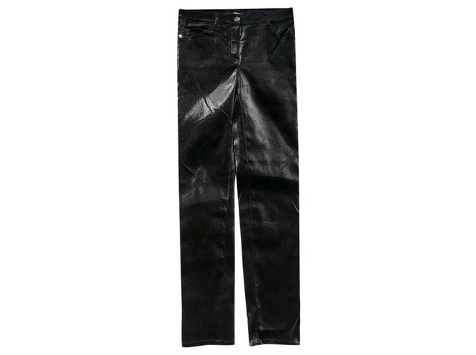 Chanel 18K Lurex Jeans / Pantalones Negro Sintético  ref.261403
