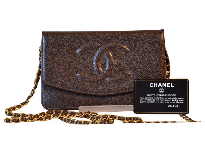 Wallet On Chain Chanel Handbags Dark brown Leather  ref.261408