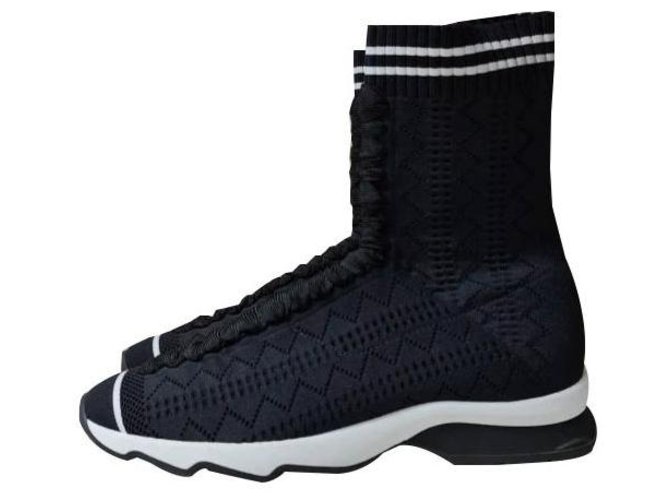 Fendi Womens Stretch-knit sneakers Black Sneakers High top Sz.39 Cloth  ref.261447
