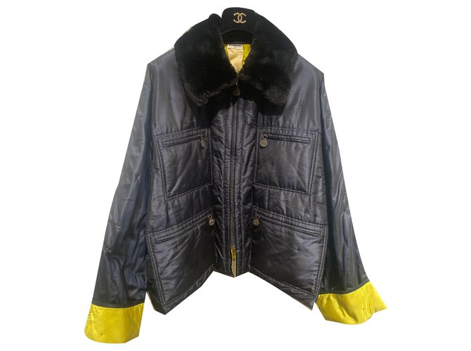 Chanel Jackets Black Yellow Silk Fur  ref.261477