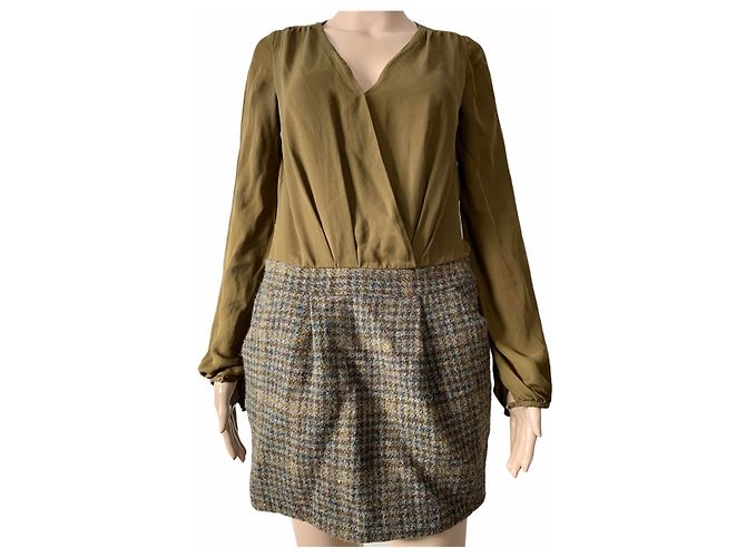 Vestido J.Crew marrom de seda e lã