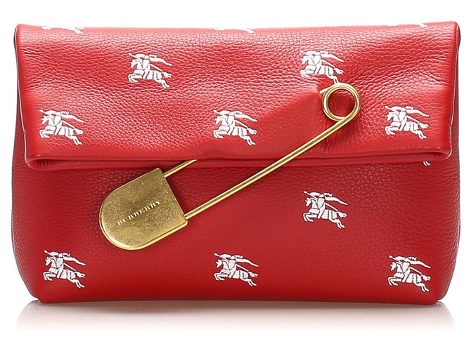 Burberry Red Safety Pin Leather Clutch Bag White Pony-style calfskin  ref.261588