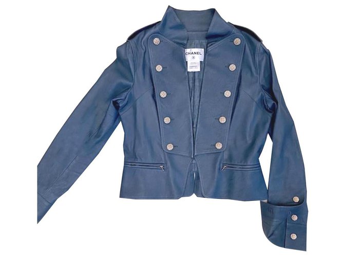 Chanel Paris - chaqueta de cuero Versailles Azul  ref.261608
