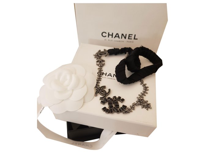 Chanel Halskette / Stirnband Schwarz Glas  ref.261718
