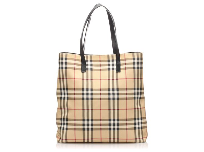 Burberry Brown House Check Tote Bag Multiple colors Beige Leather Plastic Pony-style calfskin  ref.261835