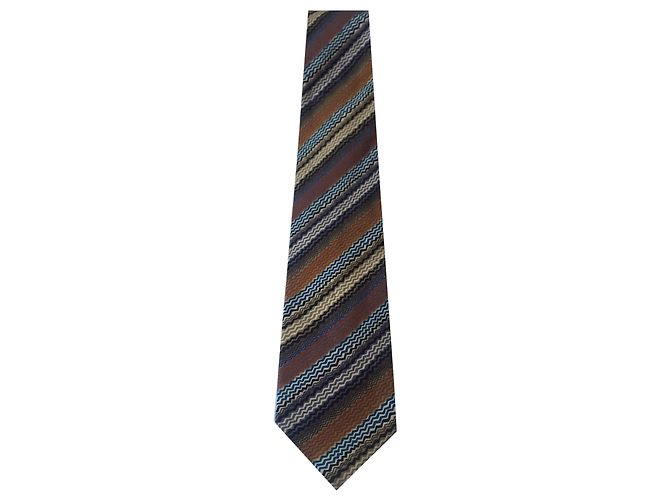 Cravatta Missoni in seta marrone beige caramello