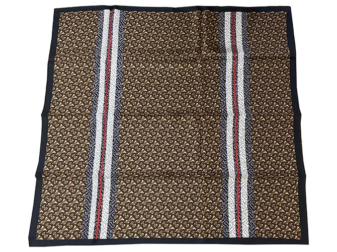 Lenço Burberry Monograma BB de seda marrom e preto Multicor